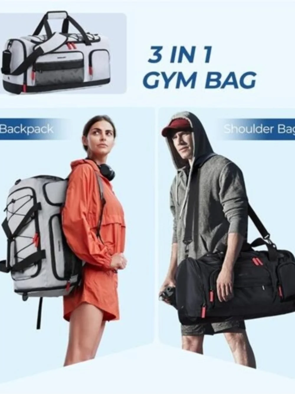 Convertible Light Gray Men's Duffel Backpack - Bagsmart